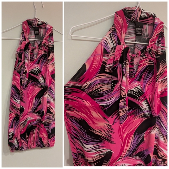 Carole Little Tops - CAROLE LITTLE Women's Medium Pink Purple Pattern Sleeveless Tie Neck Top 73